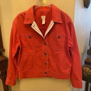 J. JILL Women Coral Linen Cotton Blend Jean Jacket Size Small